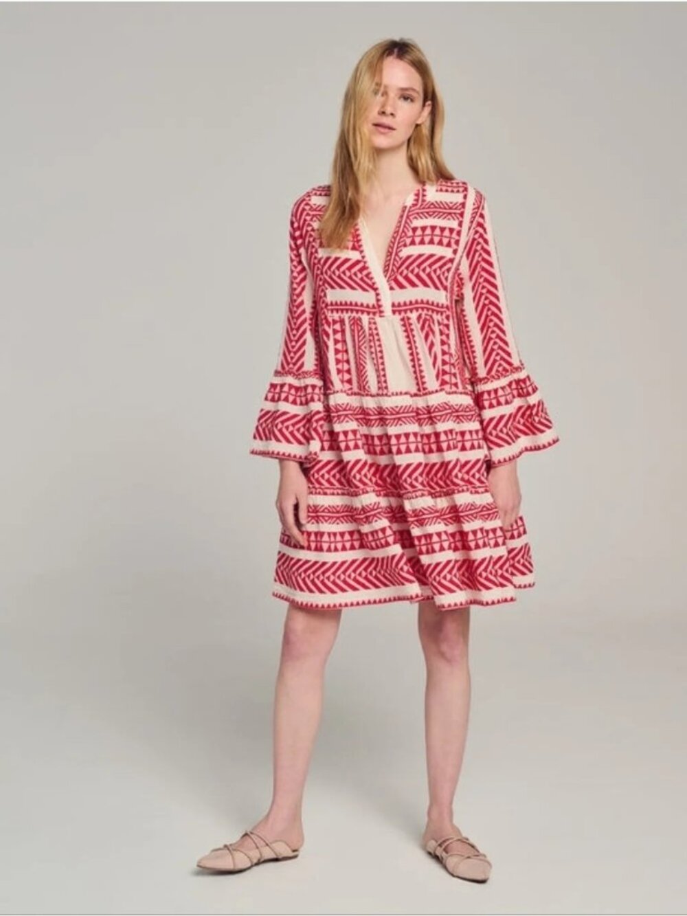 Devotion Twins Embroidered Ella Tunic Dress Red Size XS Petite XSP Anthropologie